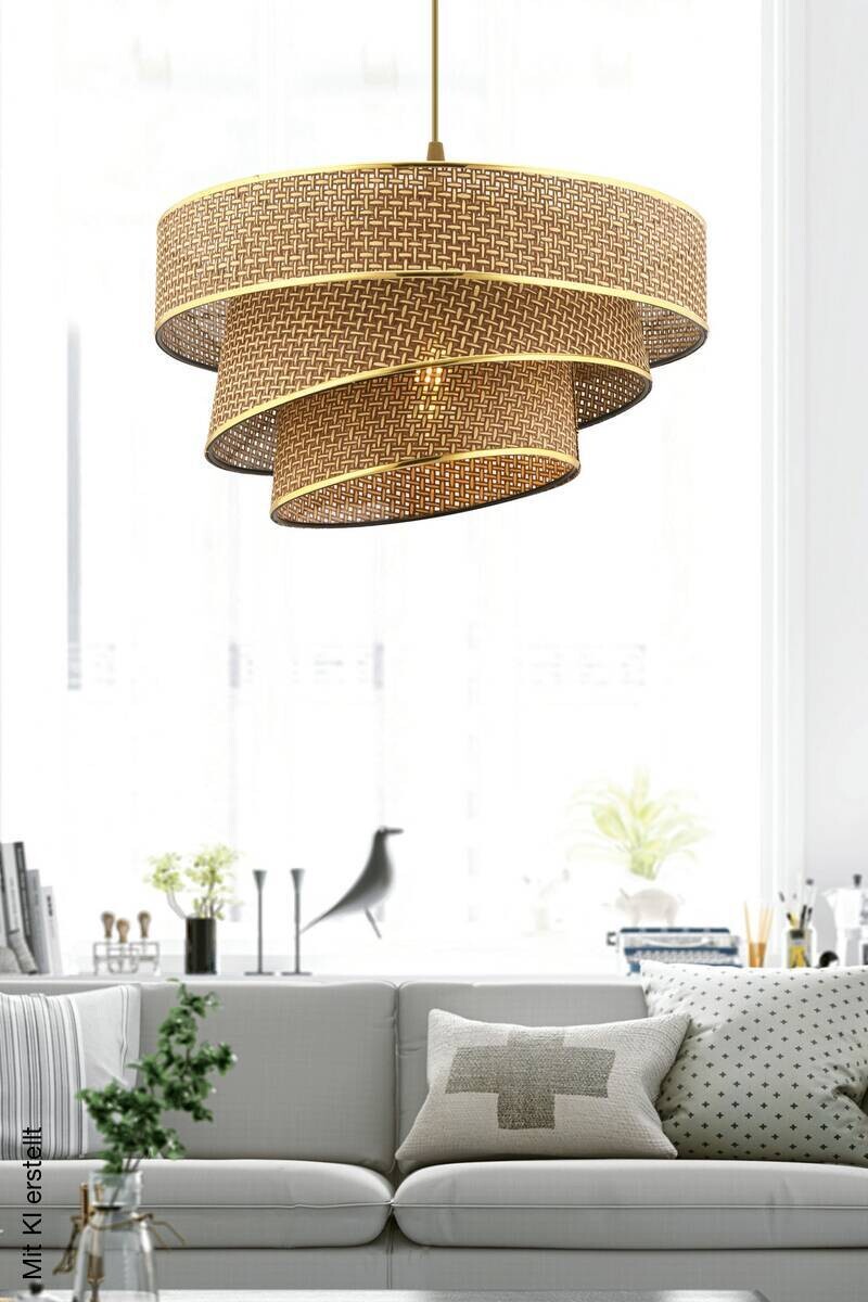 Opviq Pendelleuchte Couper beige gold Metall Baumwolle B/H/L: ca. 40x72x40 cm E27 1 Brennstellen