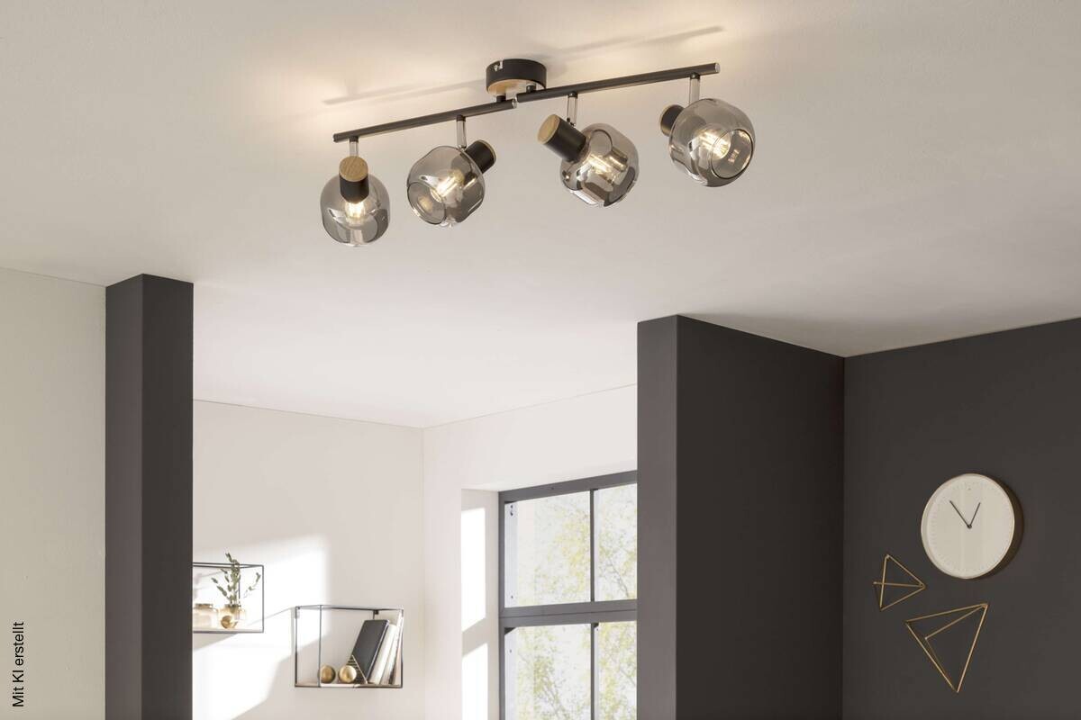 Näve Leuchten Spot schwarz Metall Glas B/H/T: ca. 80x20x10 cm E14 4 Brennstellen