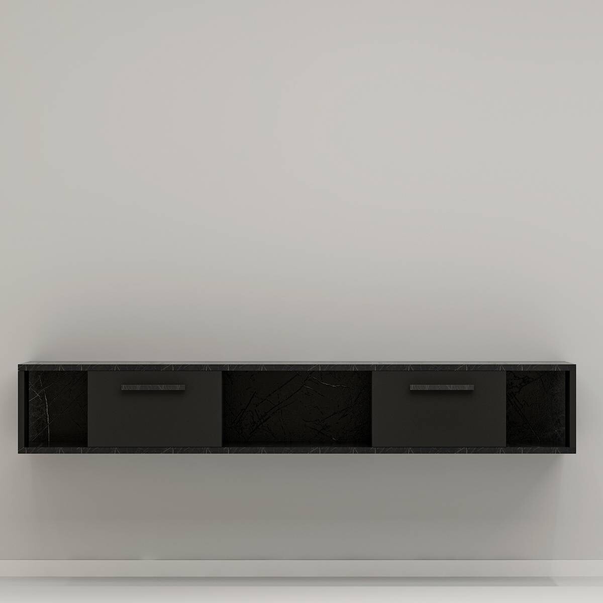 TV-Lowboard Aldora schwarz Marmoroptik B/H/T: ca. 160x30x30 cm