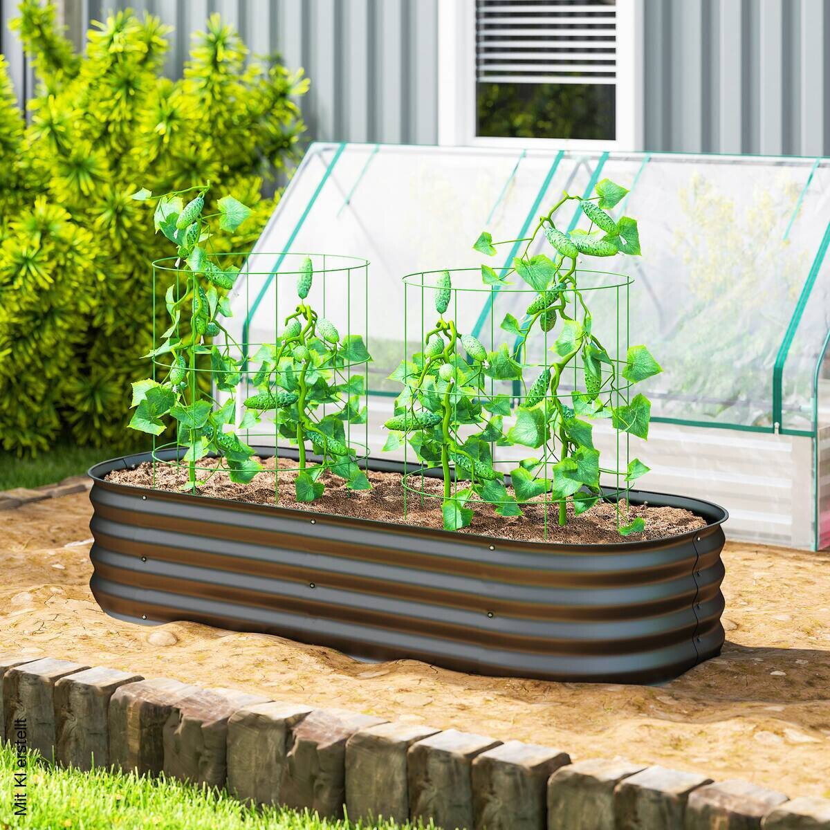 Outsunny Hochbeet dunkelgrau B/H/T/L: ca. 62x30x62x150 cm