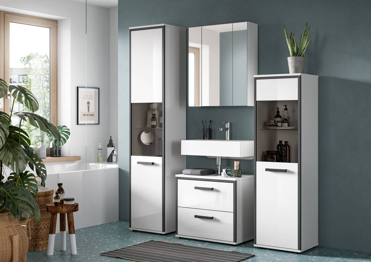 Badblock KOJAK weiß Hochglanz anthrazit grau B/H/T: ca. 115x188x37 cm