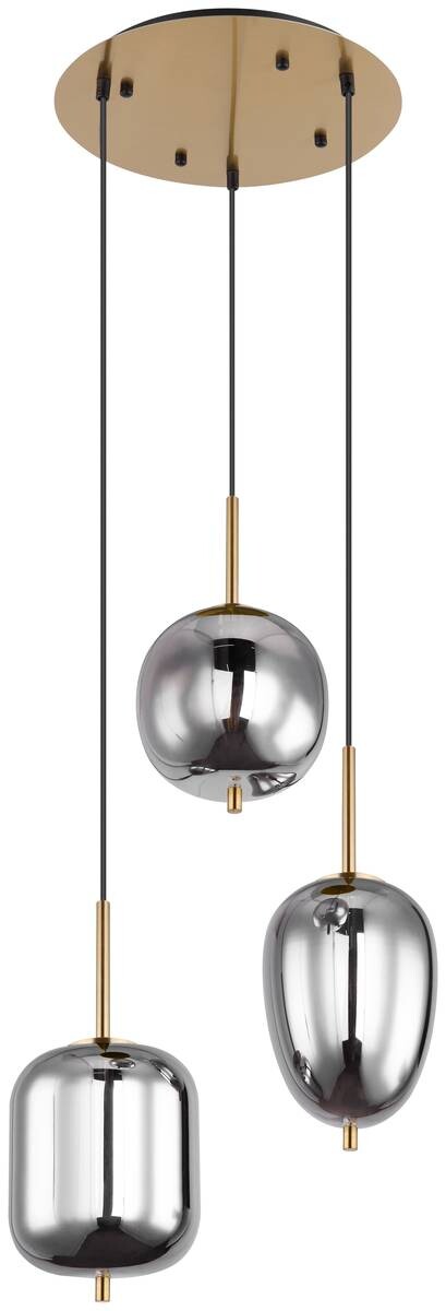 GLOBO Pendelleuchte Blacky messing Metall Rauchglas H/D: ca. 120x46 cm E14 3 Brennstellen