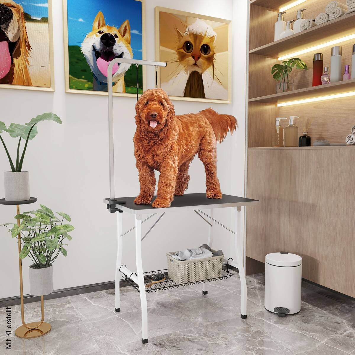 PawHut Tierpflegetisch schwarz Stahl B/H/L: ca. 60x76x90 cm