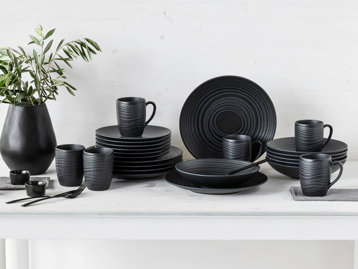 CreaTable Kombiservice Lava Stone schwarz Steinzeug 24 tlg.
