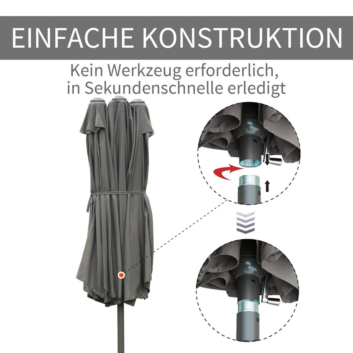 Outsunny Doppel-Sonnenschirm mit Handkurbel dunkelgrau Stahl B/H/L: ca. 270x240x460 cm