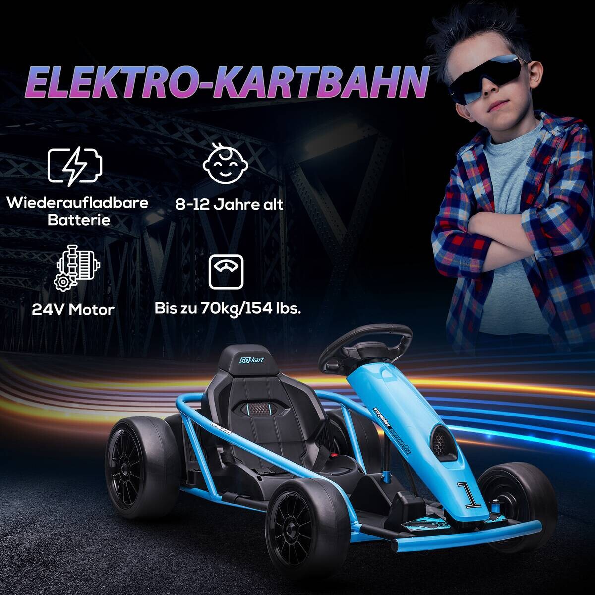 HOMCOM Kinder Elektro Gokart blau B/H/L: ca. 77x54x115 cm