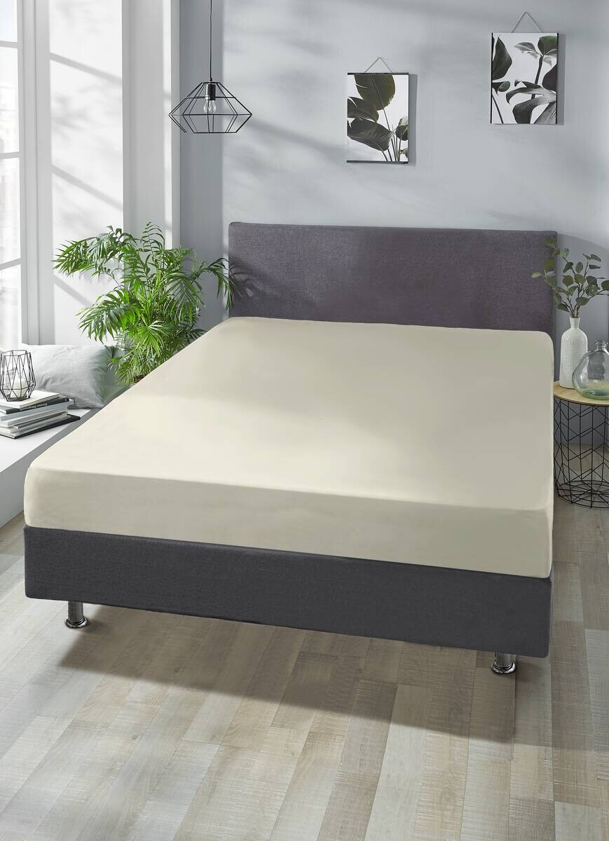 Boxspring Spannbetttuch ecru Baumwolle B/H/L: ca. 180x40x200 cm