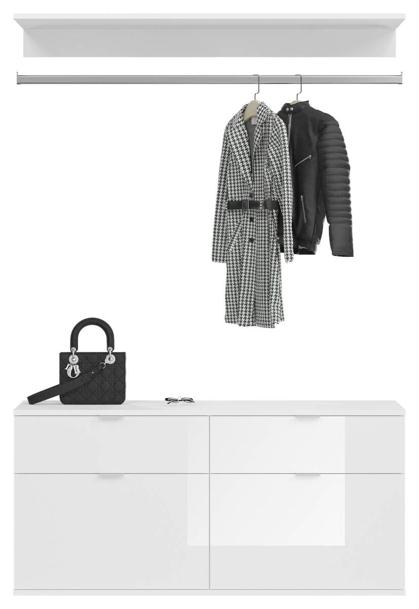 Garderobe PROJEKT Eiche Artisan Nachbildung weiß Hochglanz Spiegel B/H/T: ca. 212x193x34 cm