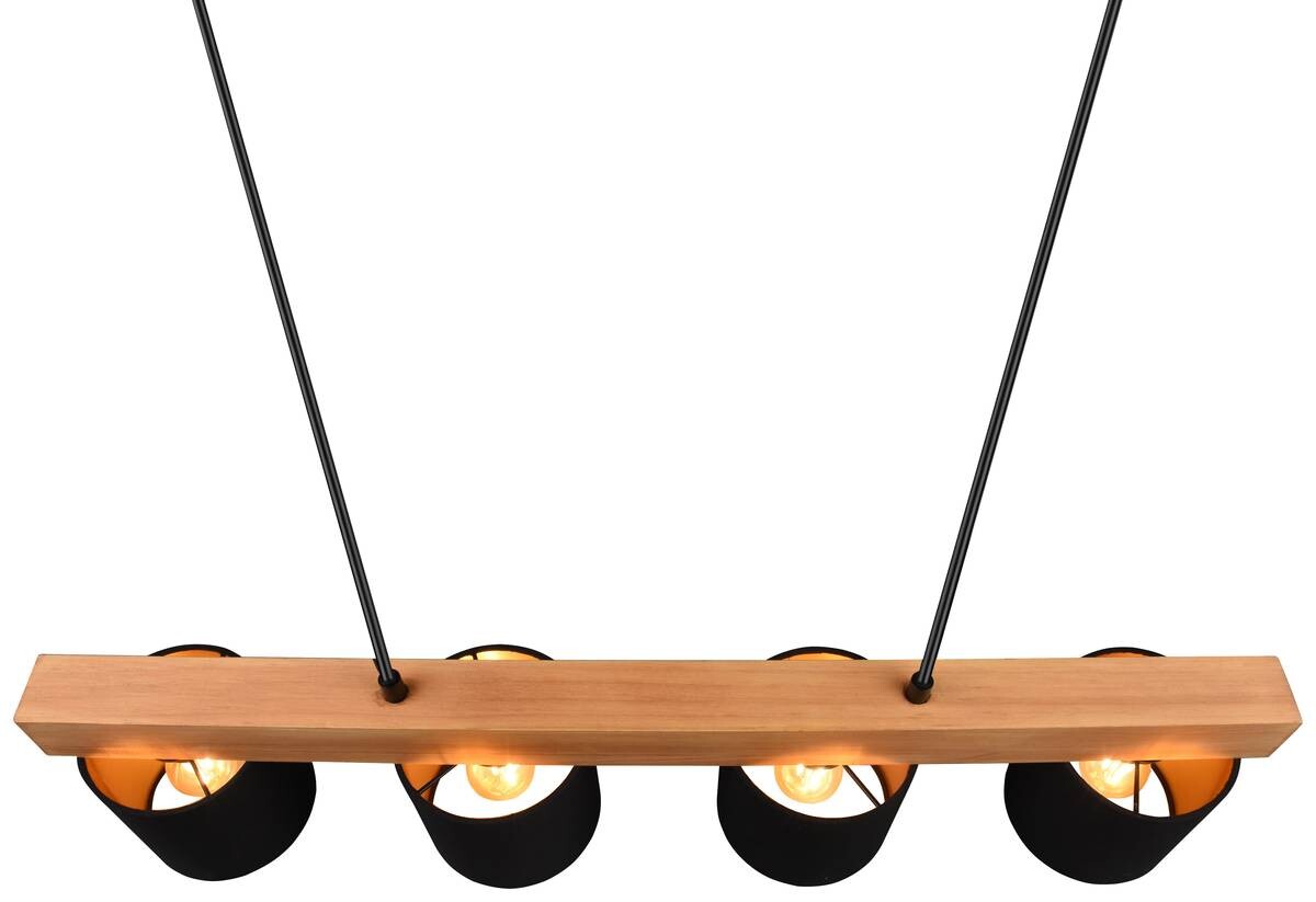Reality Pendelleuchte Cameron schwarz natur Metall Holz Stoff B/H: ca. 75x150 cm E14 4 Brennstellen