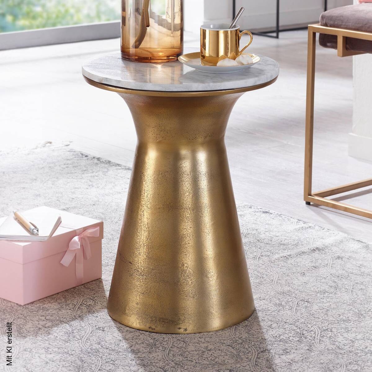 Beistelltisch gold lackiert Optik weiß Marmor Optik Aluminium Marmor B/H/T/S/D: ca. 35x45x35x1,5x35 cm