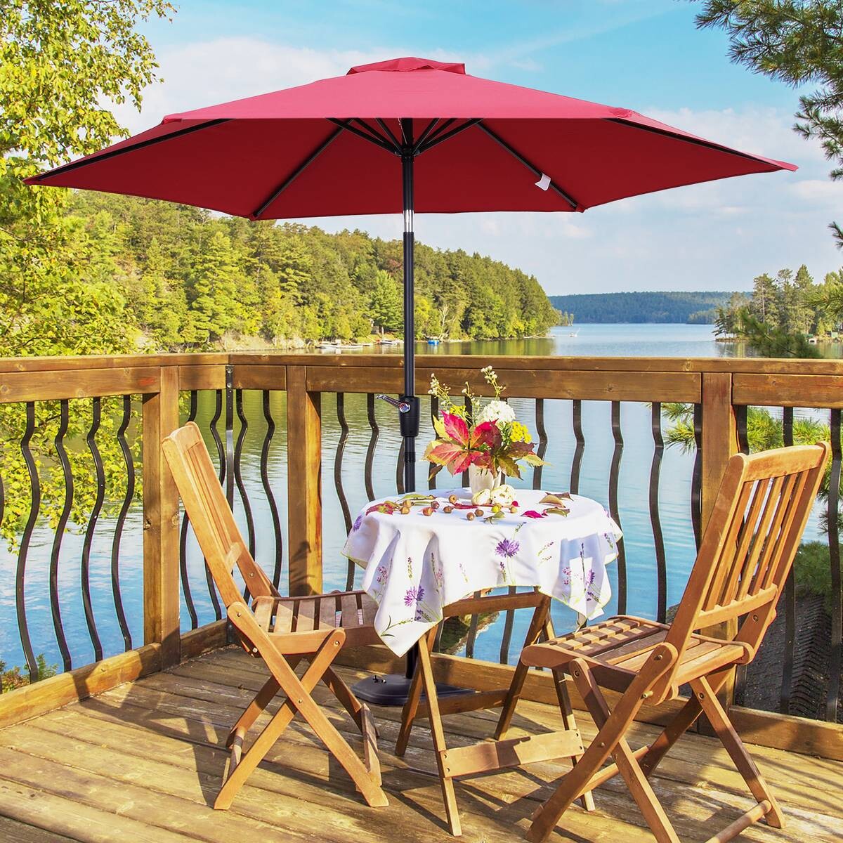 Outsunny Sonnenschirm weinrot Stahl H/D: ca. 235x270 cm