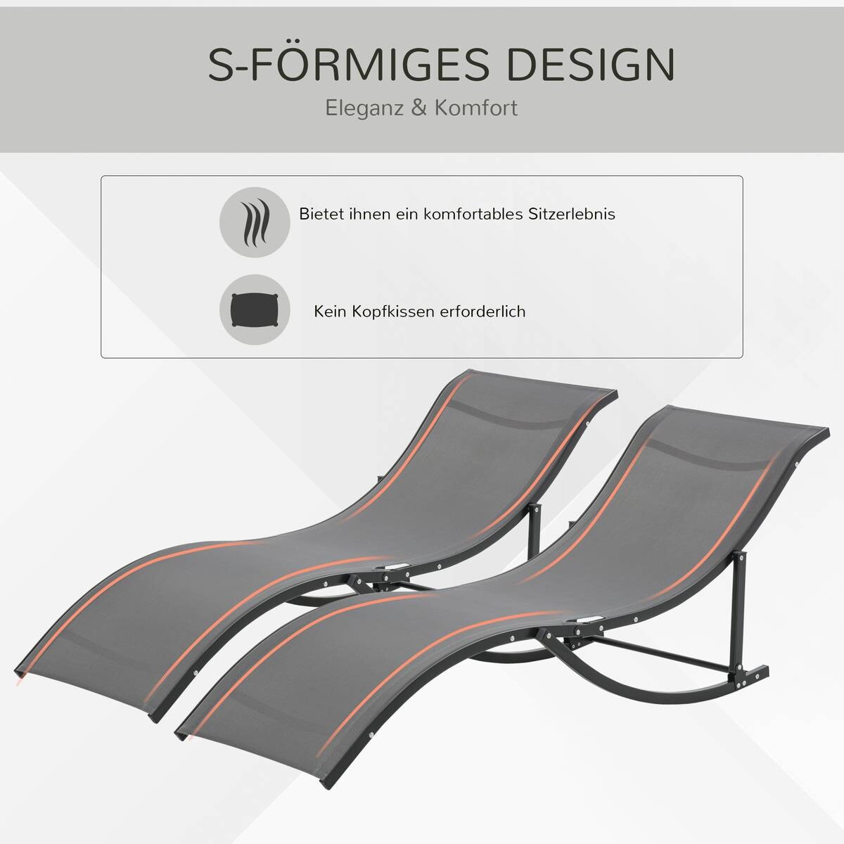 Outsunny Gartenliege 2er Set dunkelgrau Aluminium B/H/L: ca. 61x63x165 cm