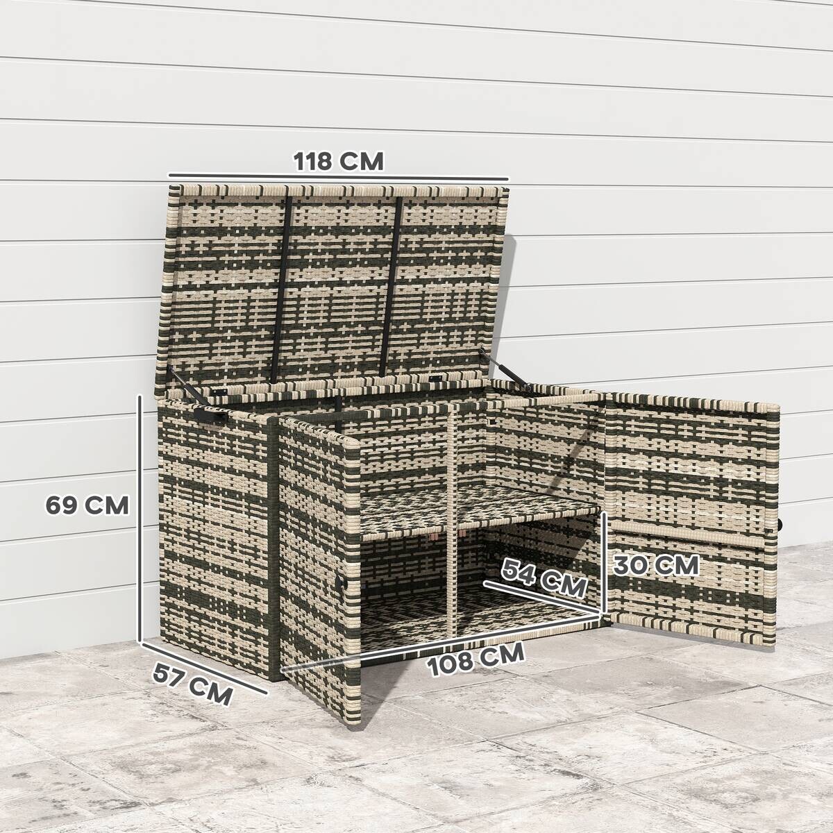 Outsunny Rattan-Auflagenbox grau Polyethylen B/H/L: ca. 57x69x118 cm