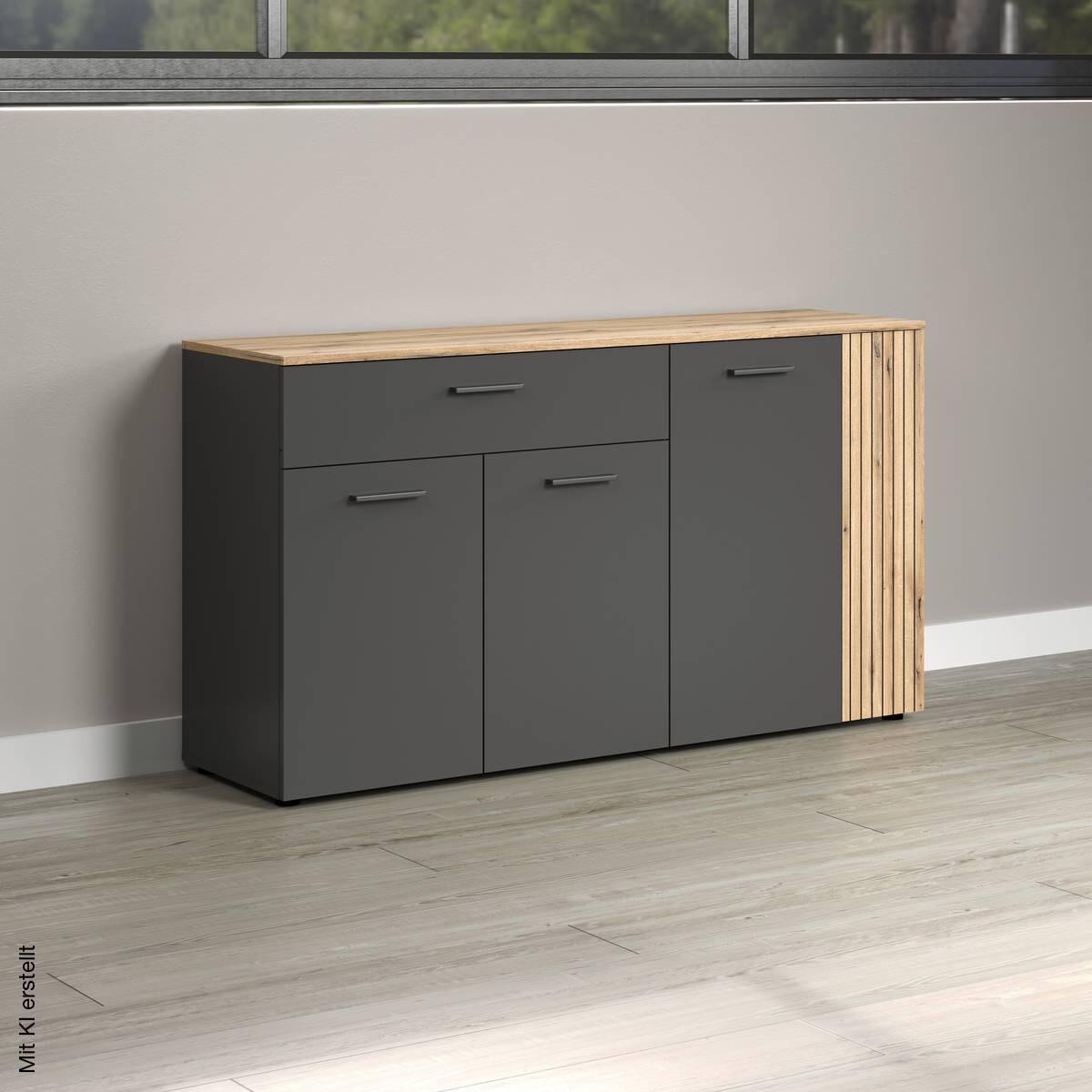Sideboard Esteban anthrazit Eiche Nachbildung B/H/T: ca. 150x83x42 cm