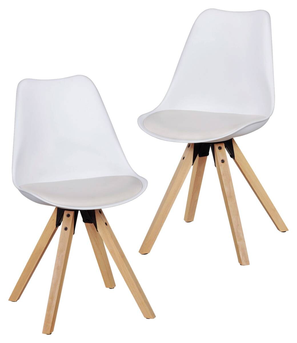 Stuhl 2er-Set weiß natur Kunststoff Echtholz Kunstleder B/H/T: ca. 52x87x49 cm
