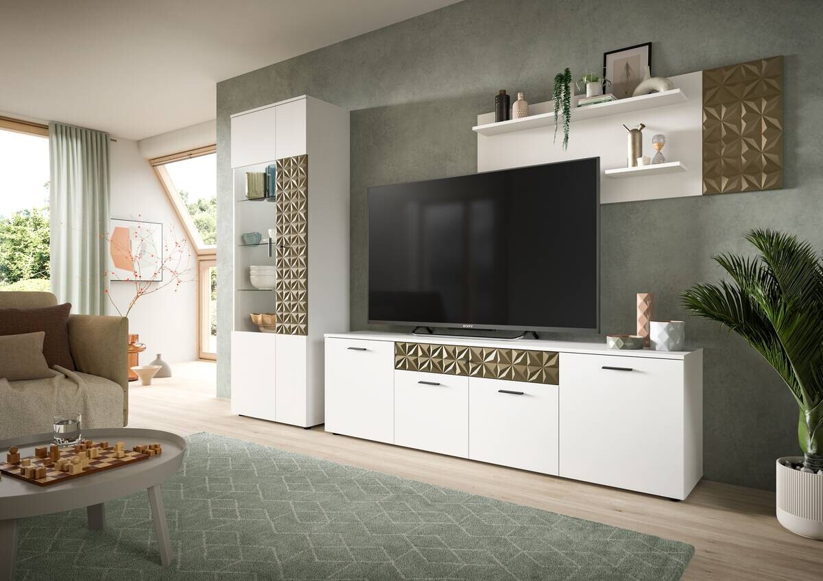 TV-Lowboard Prisma weiß gold Optik B/H/T: ca. 190x57x37 cm