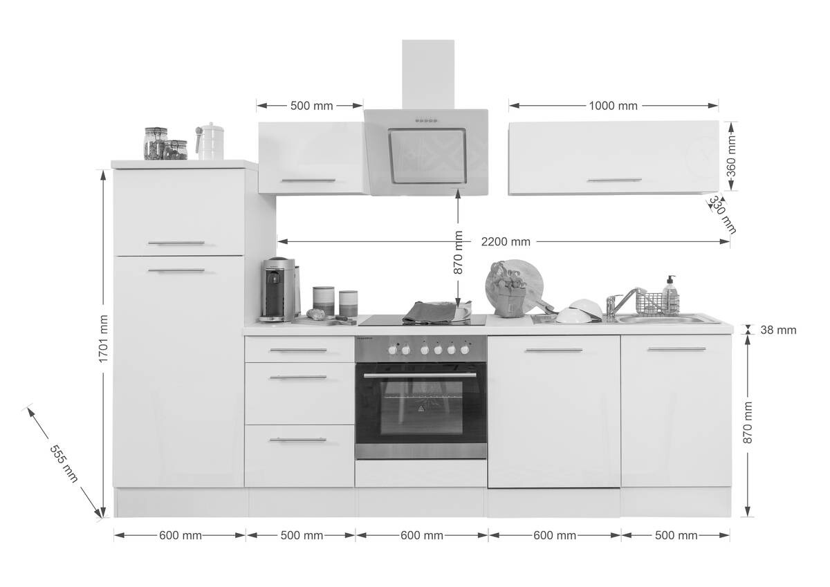 Respekta Küchenblock Amanda weiß Hochglanz B/H/T: ca. 280x200x60 cm