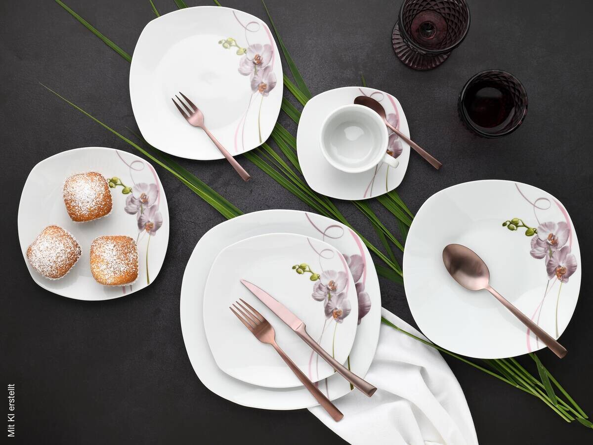 CreaTable Kombiservice Square Orchidee weiß Porzellan 30 tlg.