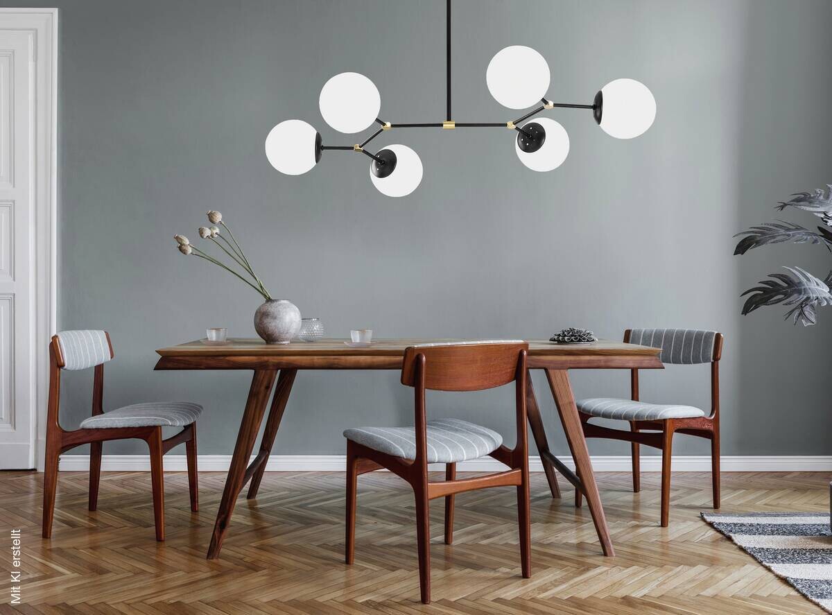 Opviq Pendelleuchte Damar-6321 weiß schwarz Glas Eisen B/H/T/L: ca. 100x48x58x100 cm E27 6 Brennstellen