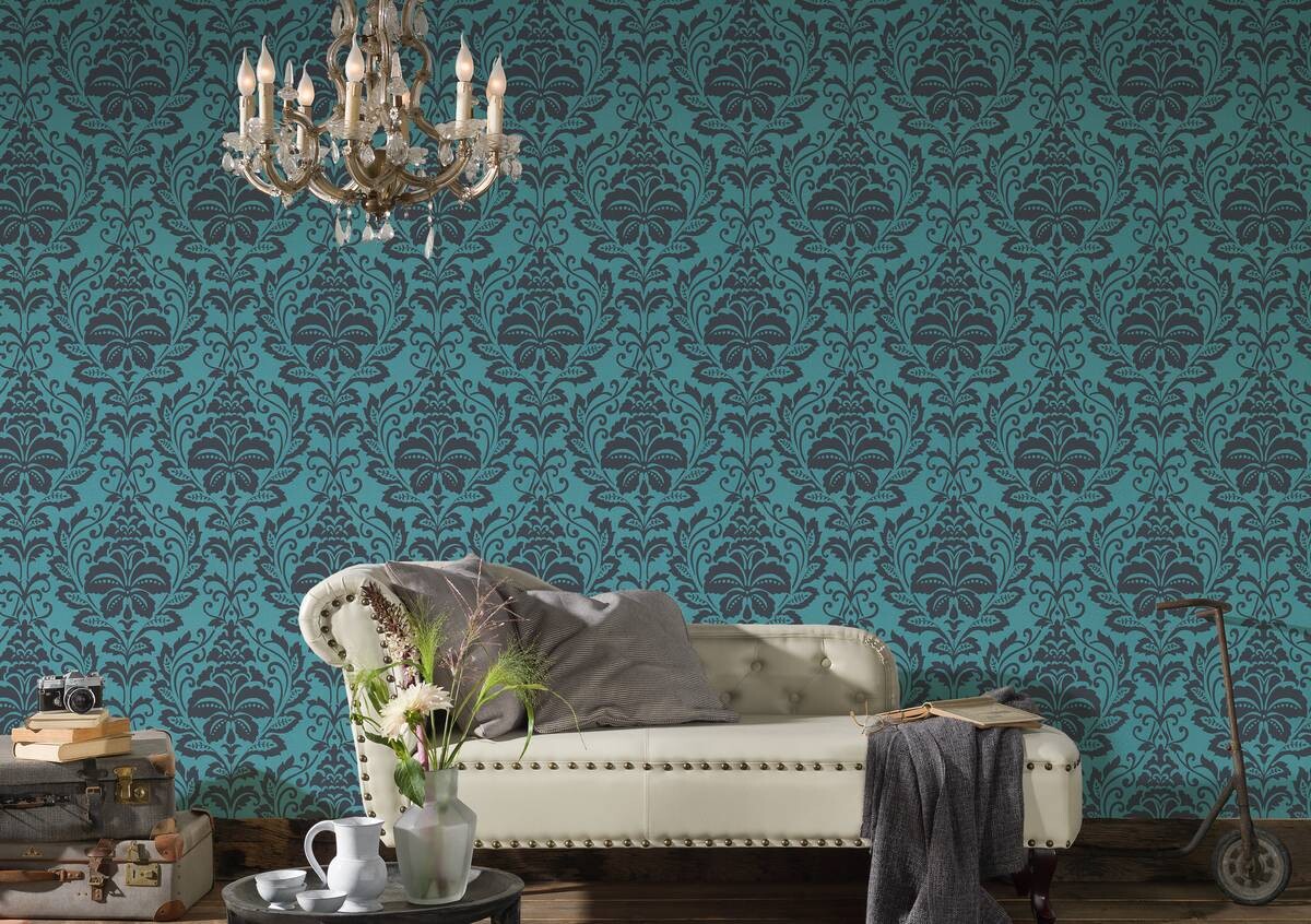 A.S.Creation Vliestapete Attractive Barock türkis grau B/L: ca. 53x1005 cm