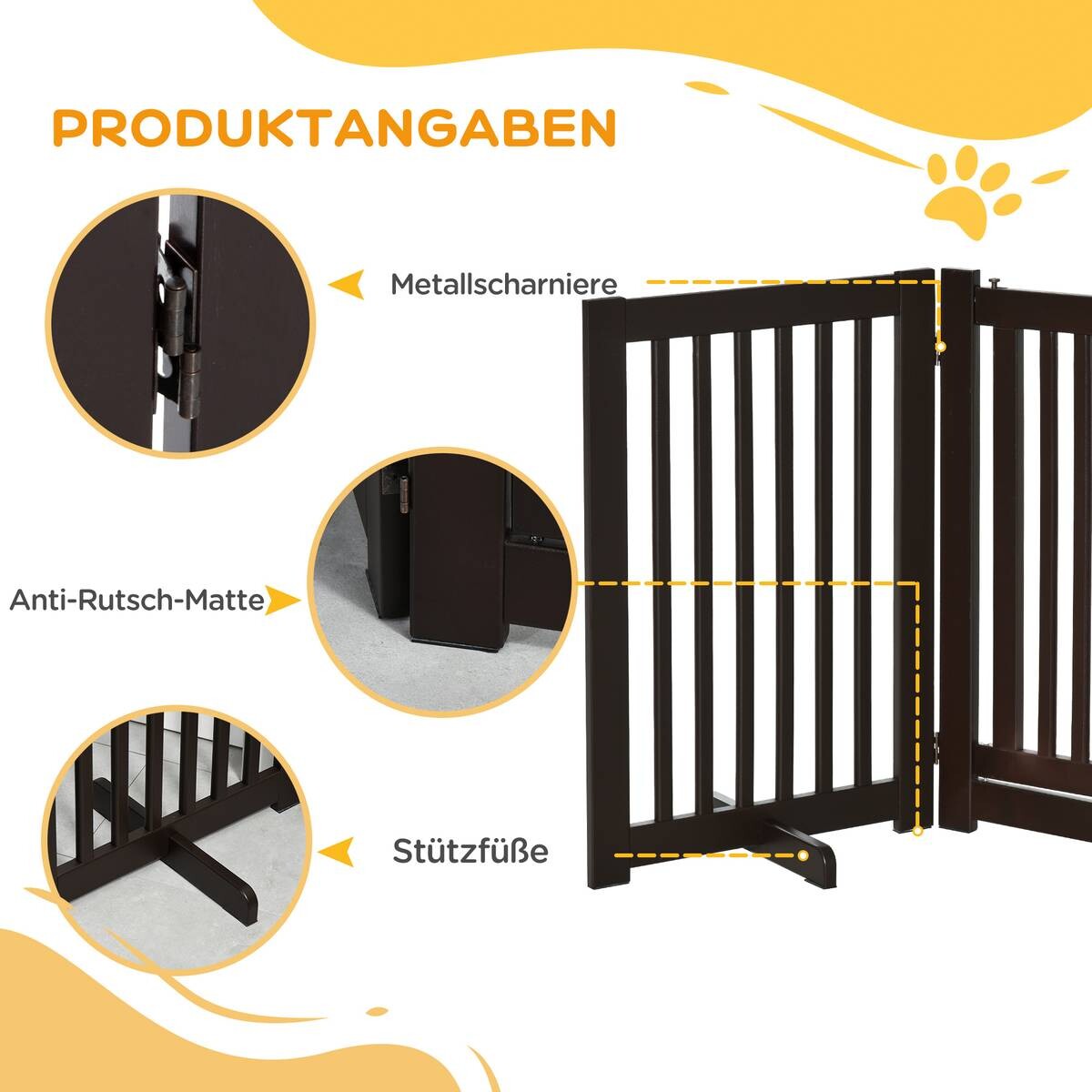 PawHut Absperrgitter dunkelbraun MDF H/L: ca. 76x1,5 cm