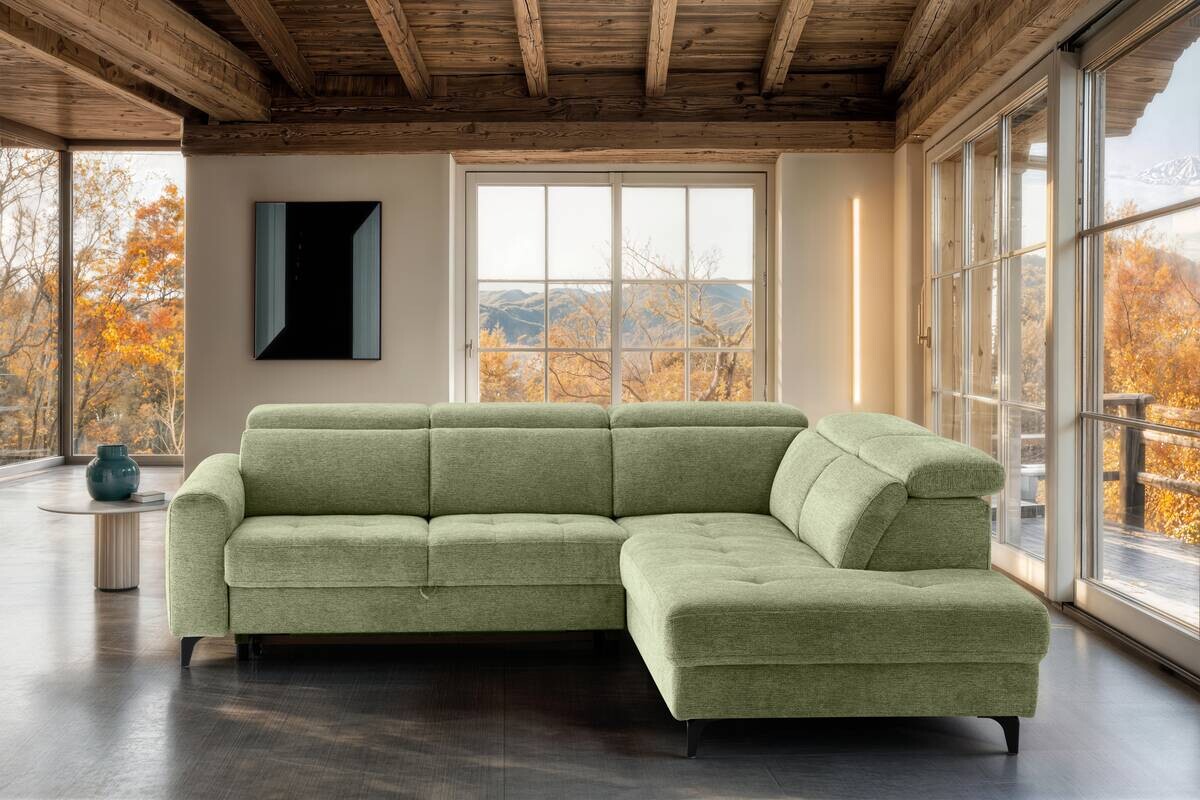 Ecksofa mit Bettfunktion hellgrün Flachgewebe B/H/T: ca. 258x96x221 cm