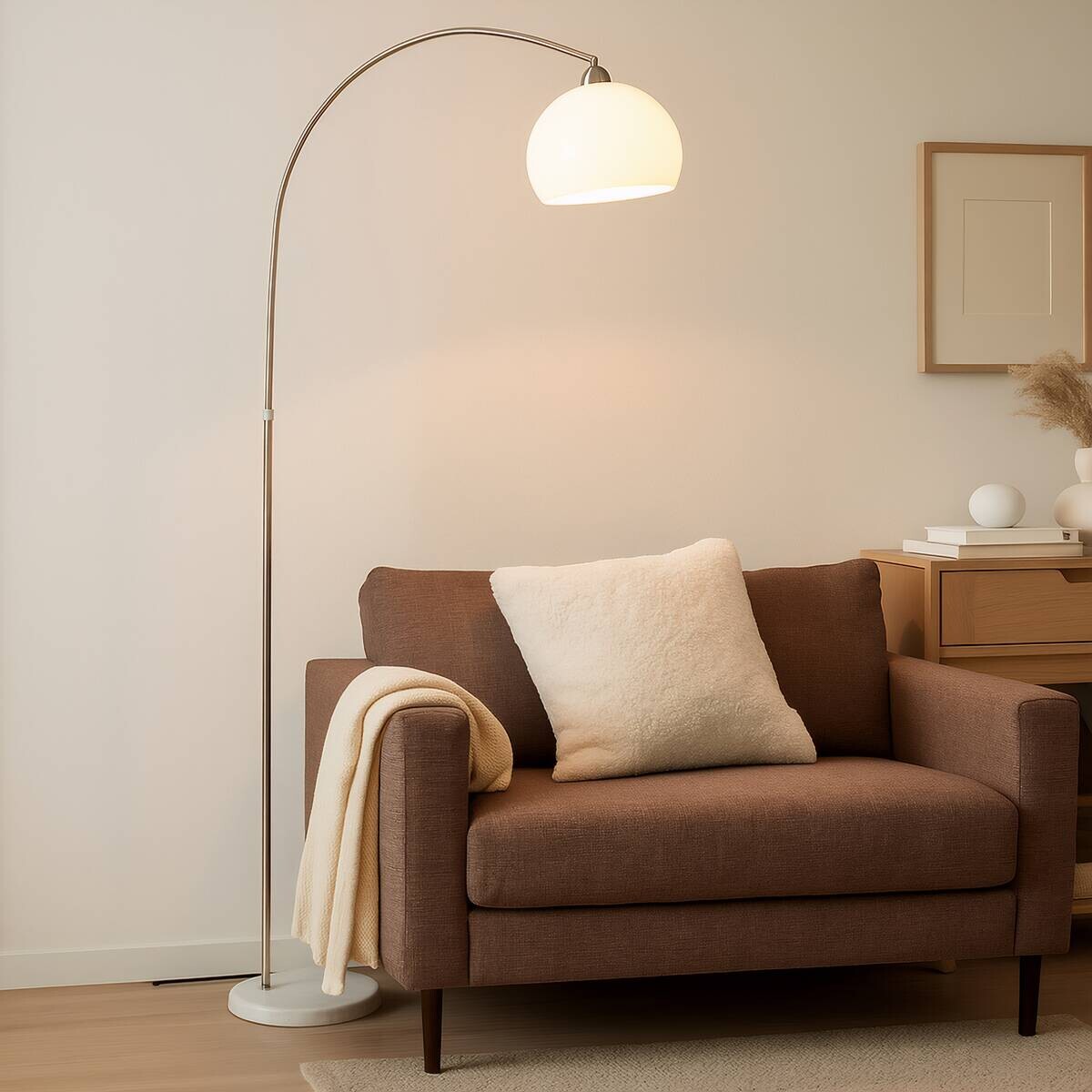 POCOline Stehlampe Arco weiß nickel Metall Kunststoff H: ca. 208 cm E27 1 Brennstellen