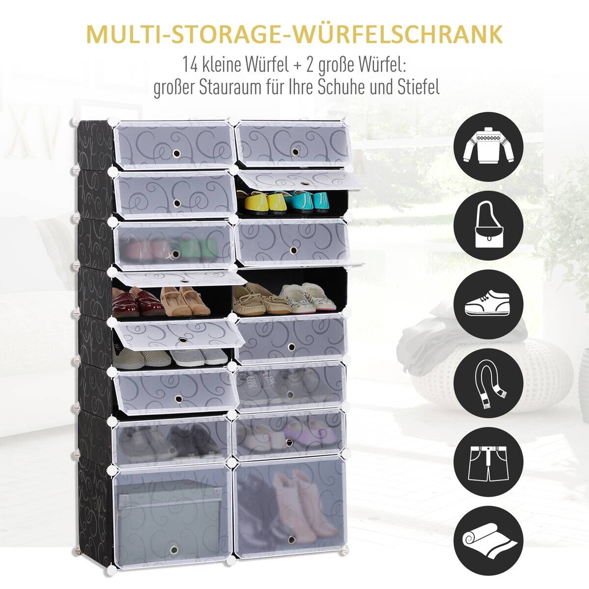 HOMCOM Schuhregal schwarz Metall B/H/L: ca. 37x95x160 cm