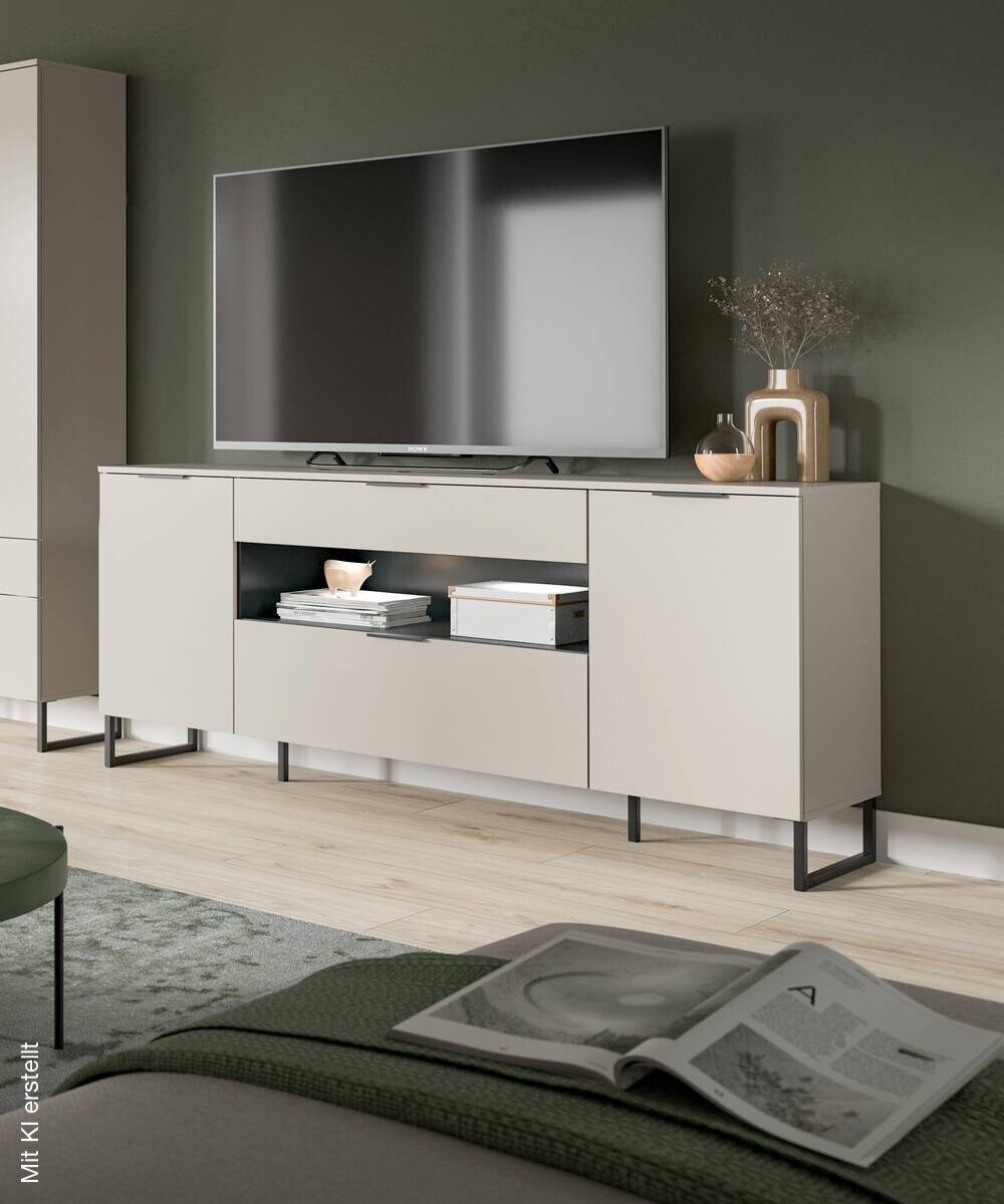 Sideboard Noida Kaschmirgrau Nachbildung schwarz B/H/T: ca. 80x185x41 cm
