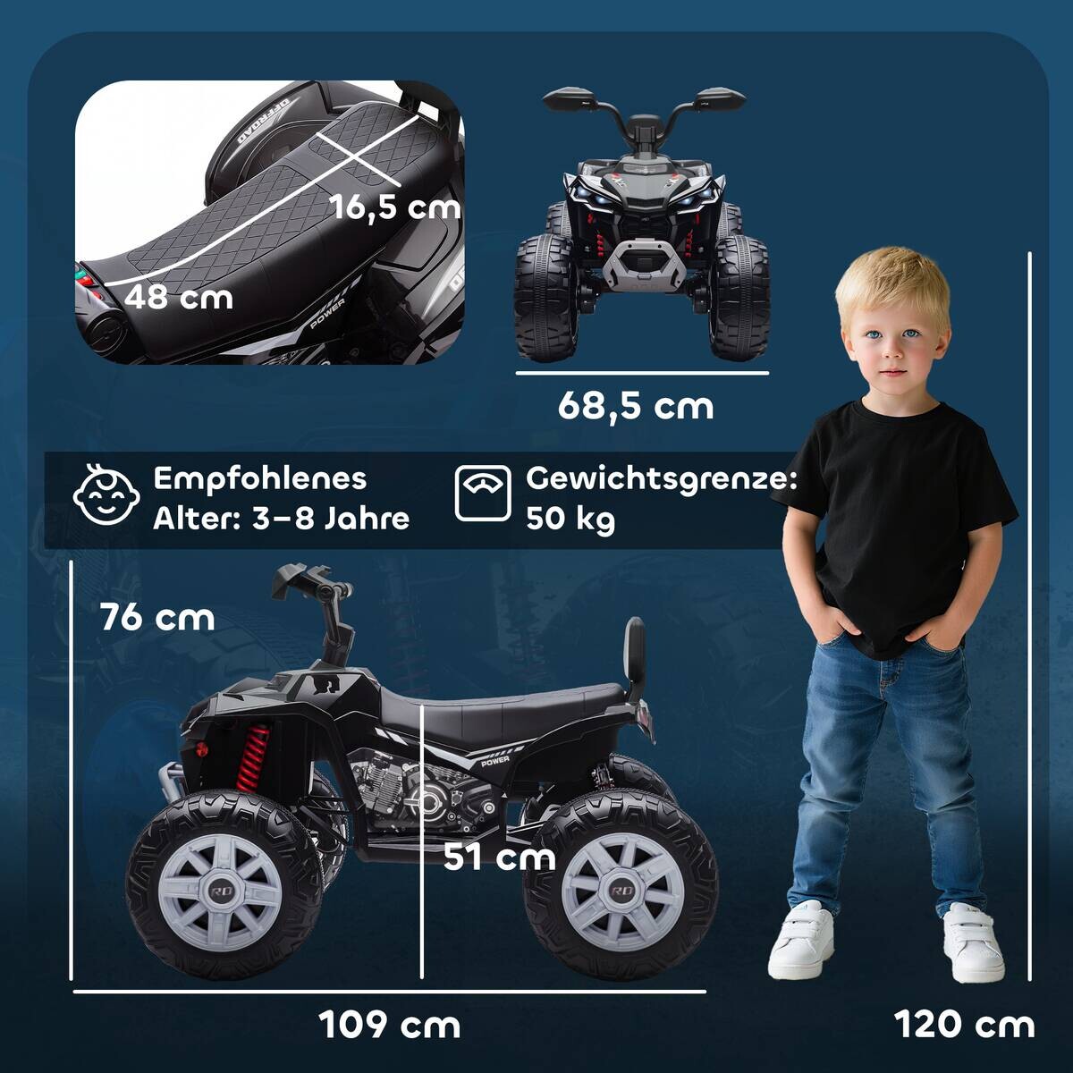 AIYAPLAY Kinder Elektroauto schwarz B/H/L: ca. 68,5x76x109 cm