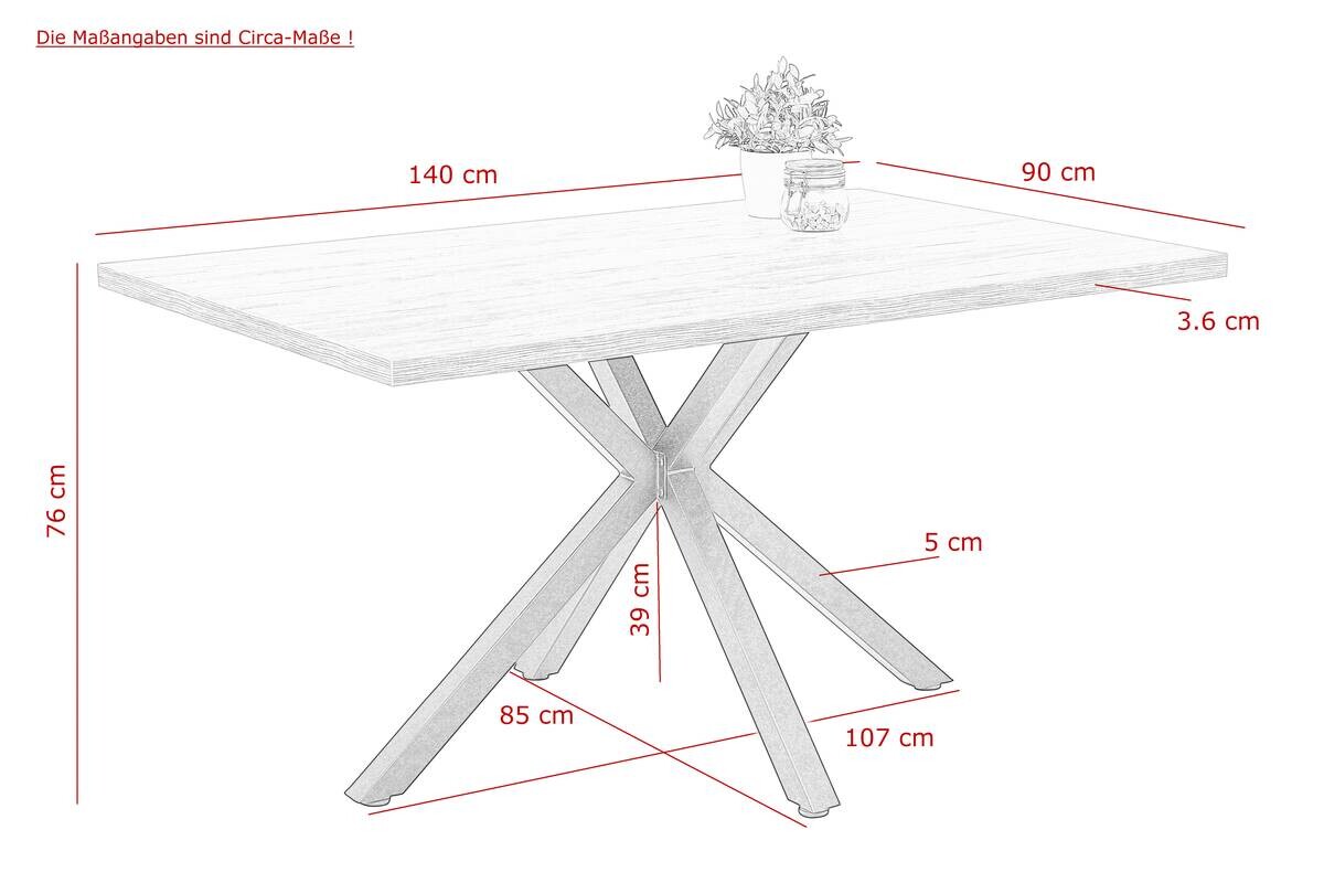 Tisch Cleo I Eiche schwarz Holzwerkstoff Metall B/H/T: ca. 140x76x90 cm