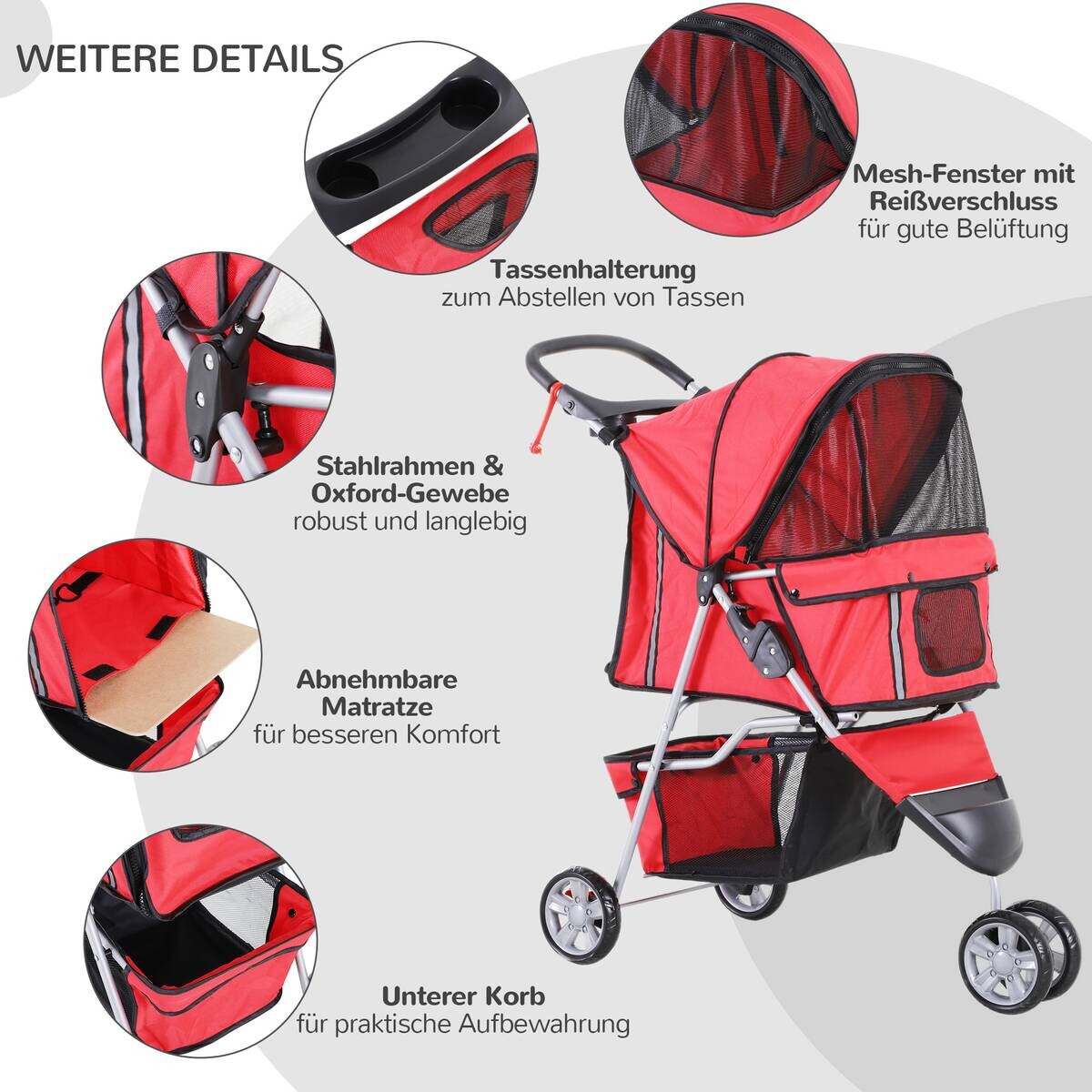 PawHut Hunde-Zubehör rot Polyester B/H/L: ca. 45x75x97 cm