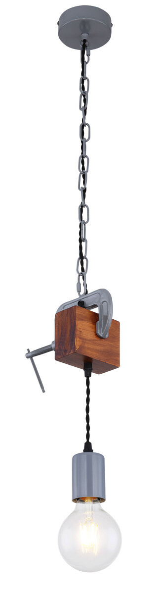 GLOBO Pendelleuchte 15432H Ludi verzinkt Metall Holz B/H/T: ca. 14x120x10 cm E27 1 Brennstellen