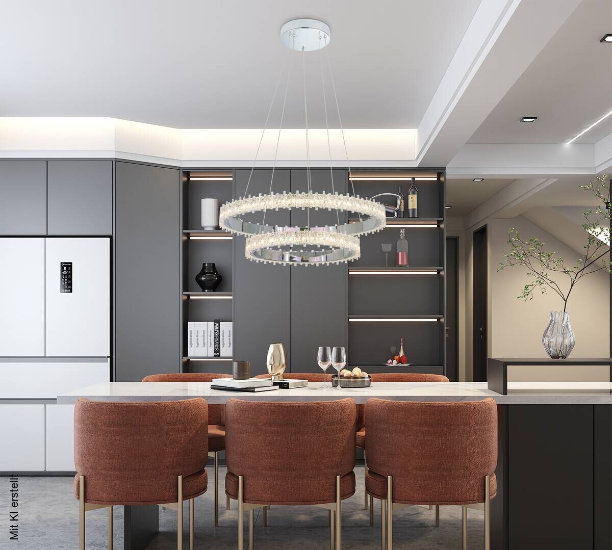 POCOline LED-Pendelleuchte Aurora Chrom Metall Acryl B/H/L: ca. 61x140x61 cm