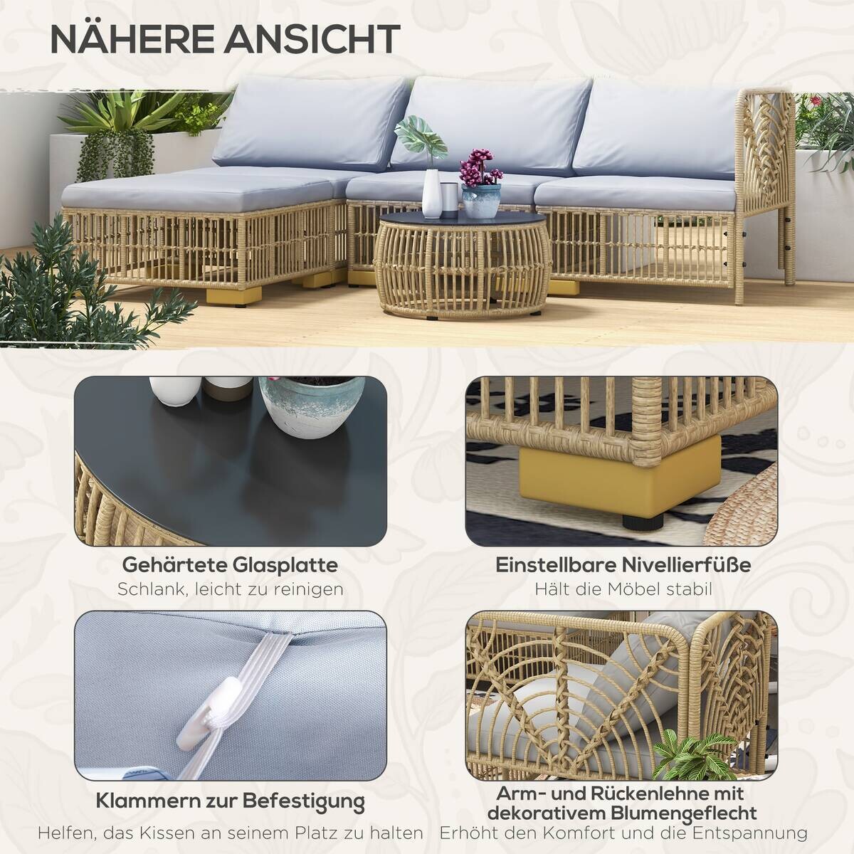 Outsunny Sitzgruppe grau Polyester B/H/L: ca. 73x73x73 cm