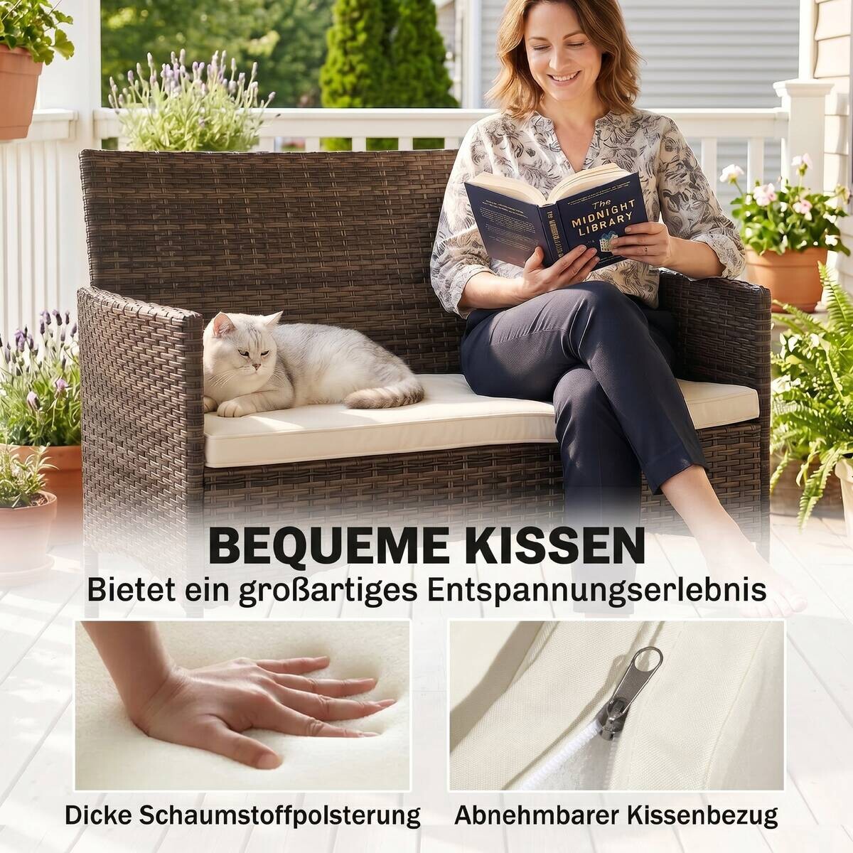 Outsunny Gartensofa khaki Rattan B/H/L: ca. 63x85x115 cm