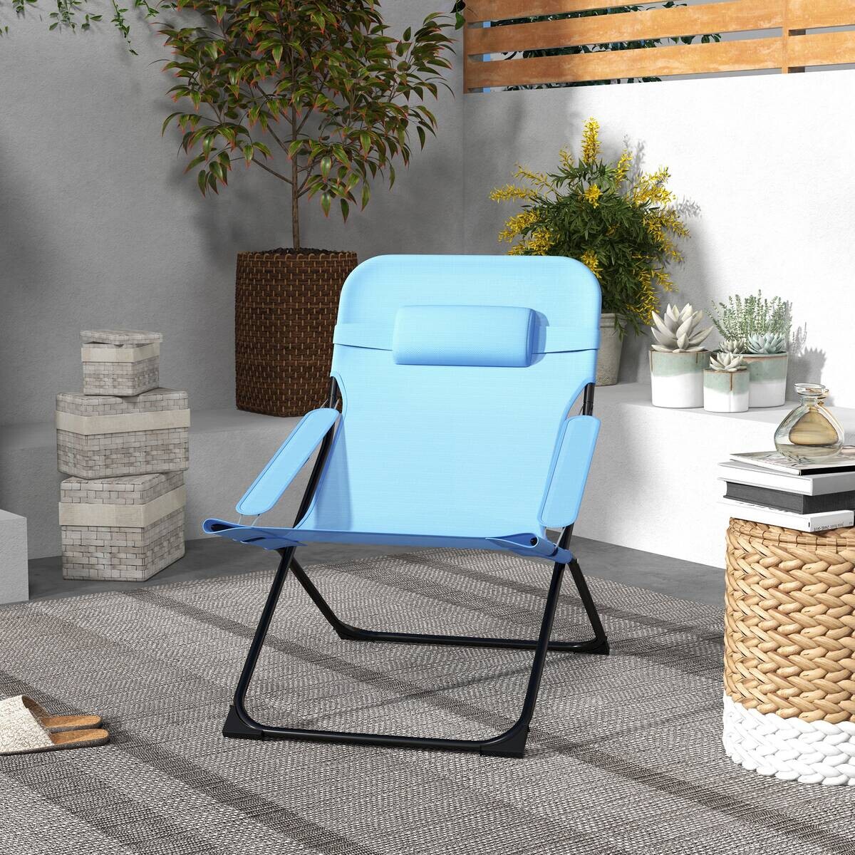 Outsunny Klappstuhl blau Edelstahl B/H/L: ca. 91x69x96 cm