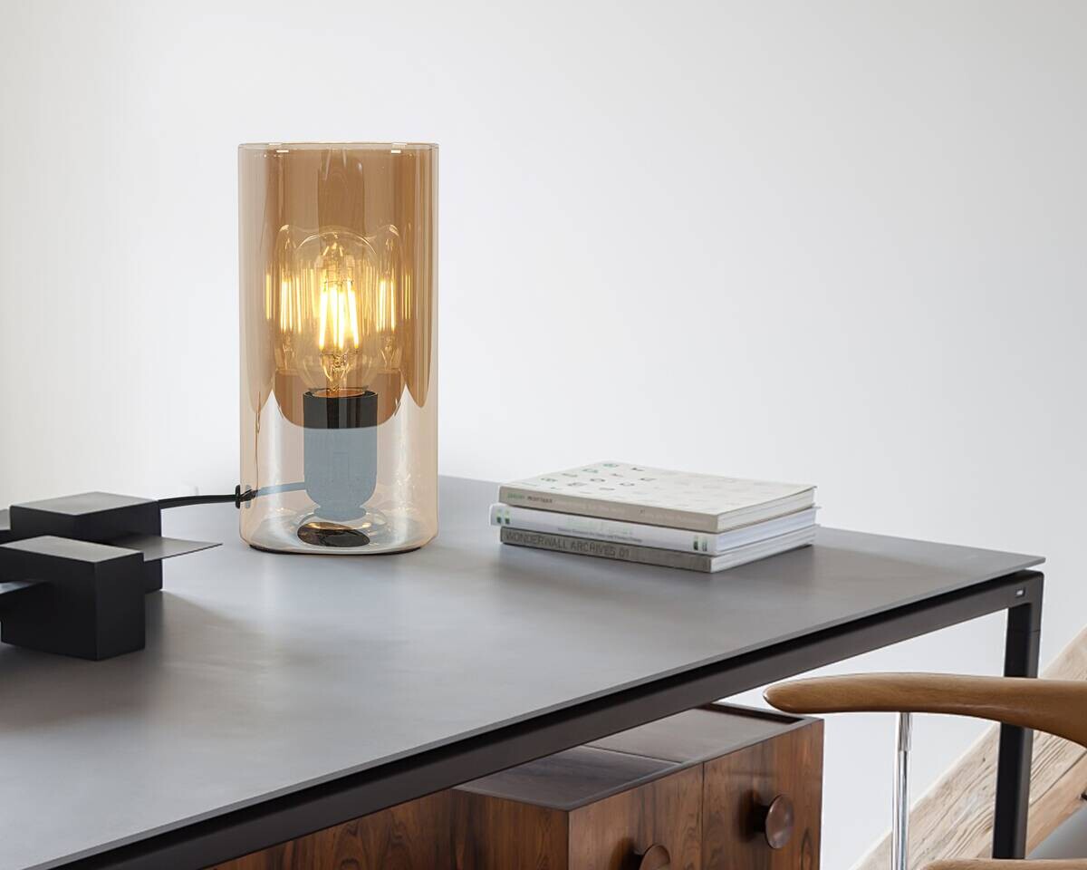 Nolo Tischleuchte Paige amber Glas B/H/L: ca. 9,5x20x9,5 cm E27 1 Brennstellen