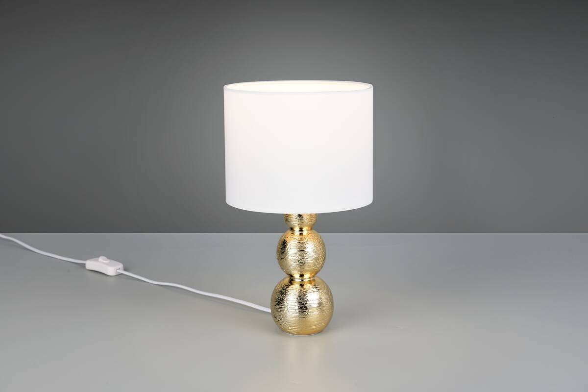 Reality Tischleuchte Lova gold weiß Textil Keramik H/D: ca. 29x17 cm E27 1 Brennstellen