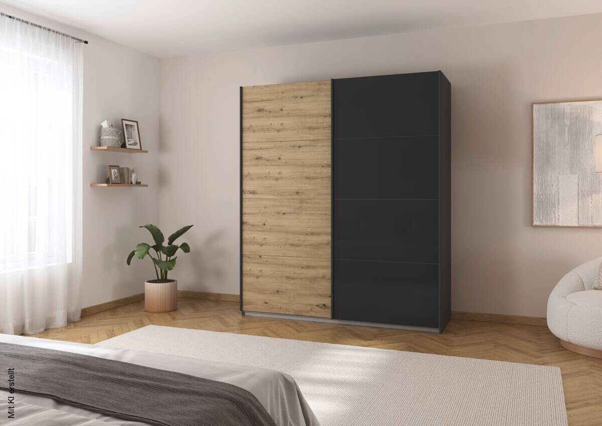 Schwebetürenschrank Quadra grau B/H/T: ca. 180x210x62 cm