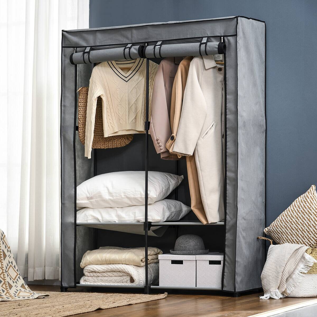 HOMCOM Kleiderschrank hellgrau Polypropylen B/H/L: ca. 49x118x170 cm