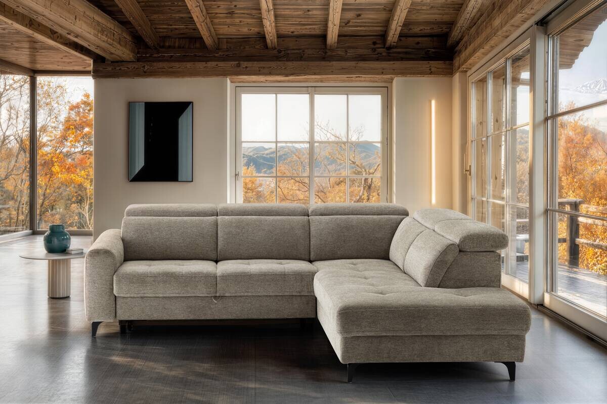Ecksofa mit Bettfunktion taupe Flachgewebe B/H/T: ca. 258x96x221 cm