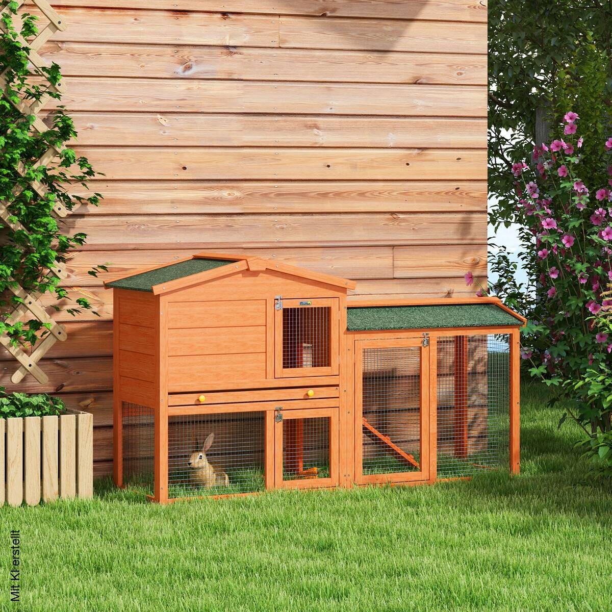 PawHut Kaninchenstall orange Holz B/H/L: ca. 45x85x150 cm