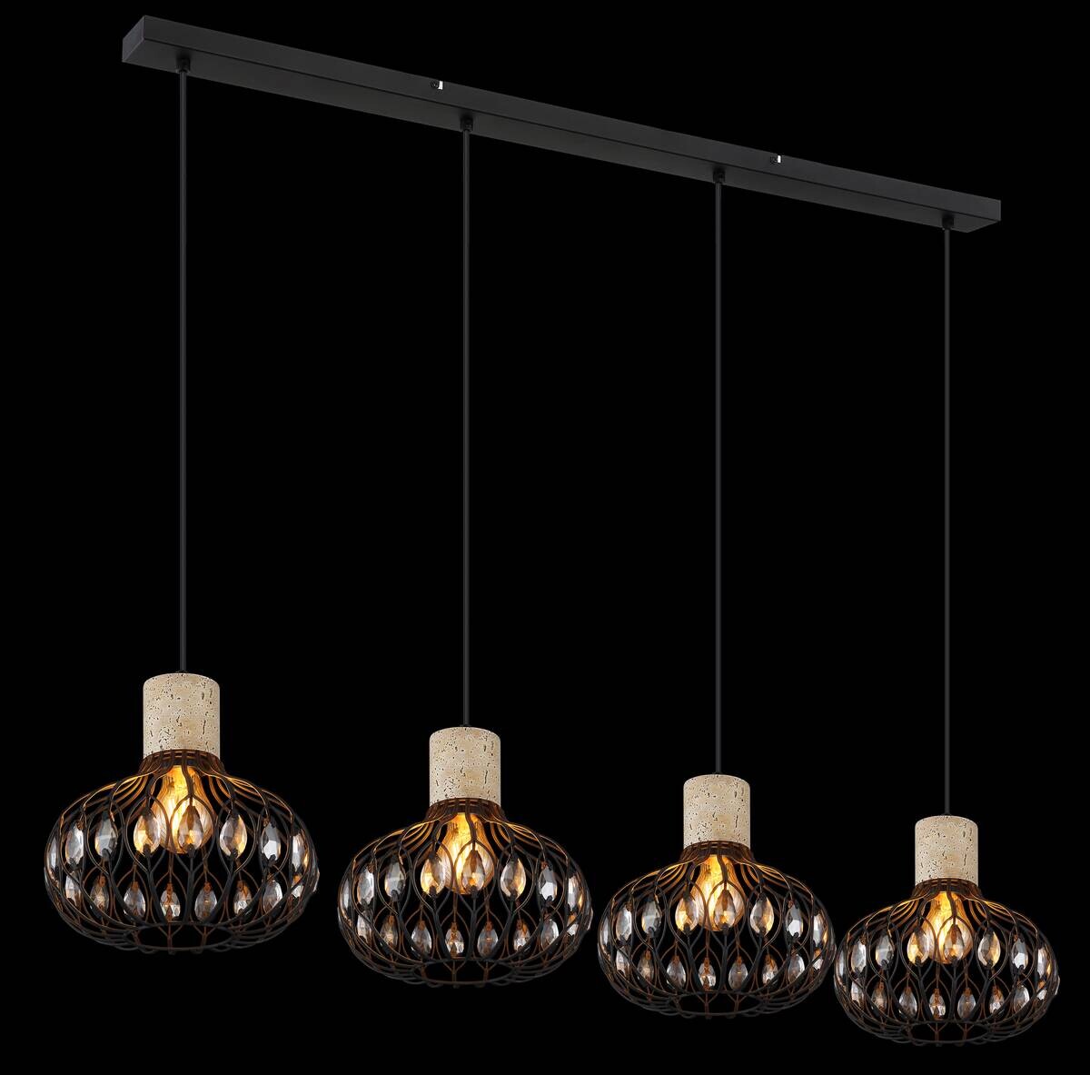GLOBO Hängeleuchte grau Rauch mattschwarz Glas Metall B/H/L: ca. 25x150x115 cm E27 4 Brennstellen