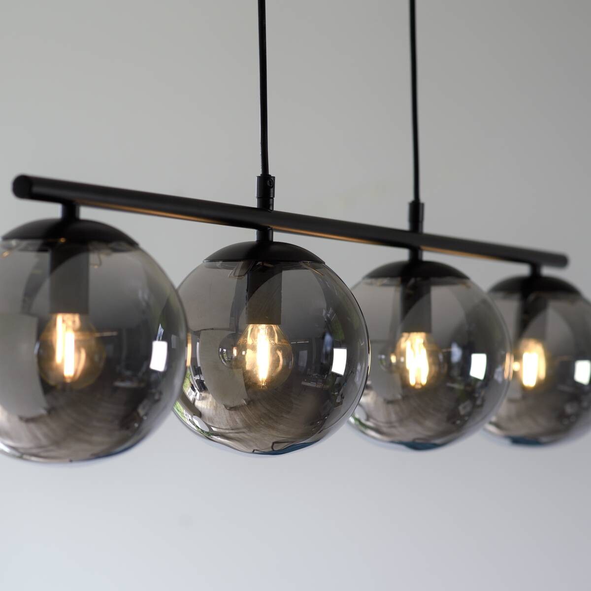 Just Light Pendelleuchte BIG WIDOW 14604-18 schwarz Metall Rauchglas B/H: ca. 100x150 cm E14 4 Brennstellen