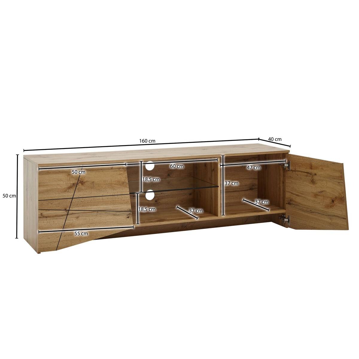 Lowboard Eiche Nachbildung glasklar B/H/T: ca. 160x50x40 cm