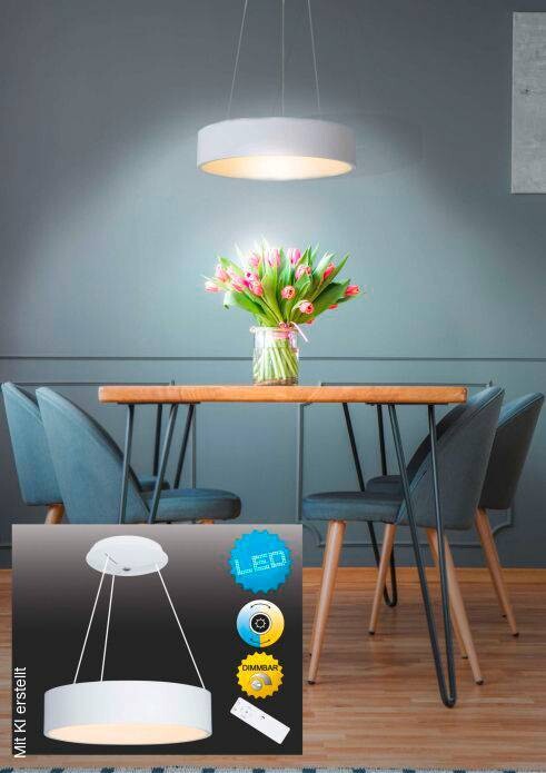 Näve Leuchten LED Pendelleuchte weiß Metall H/D: ca. 150x45 cm 1 Brennstellen