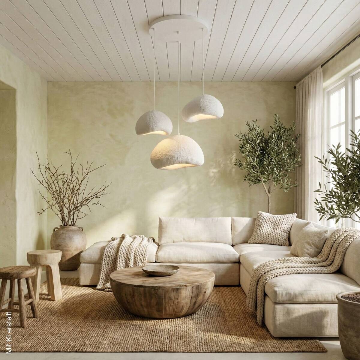 Opviq Pendelleuchte weiß Metall Fiberglas B/H/T/L/D: ca. 82x115x82x82x82 cm E27 3 Brennstellen
