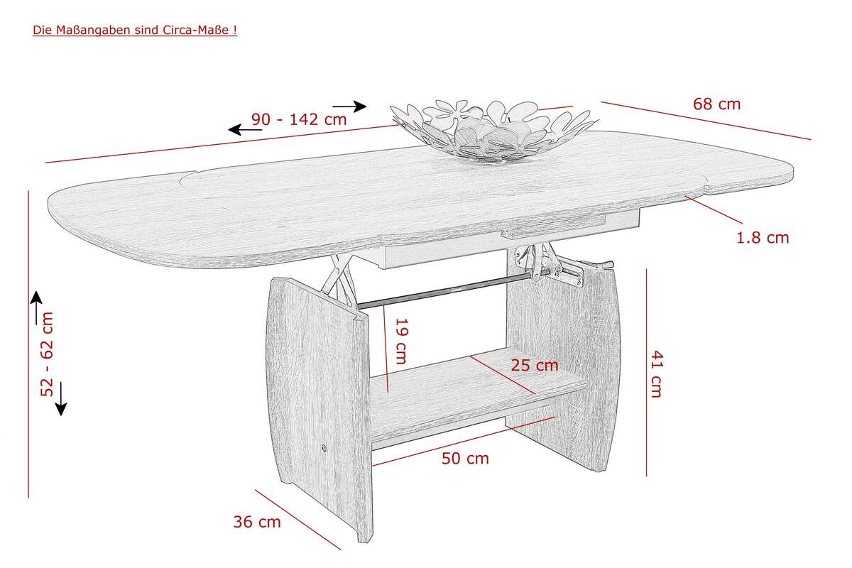 Hela Couchtisch MICHAEL III Eiche Sonoma Holzwerkstoff B/H/T: ca. 90x52x68 cm