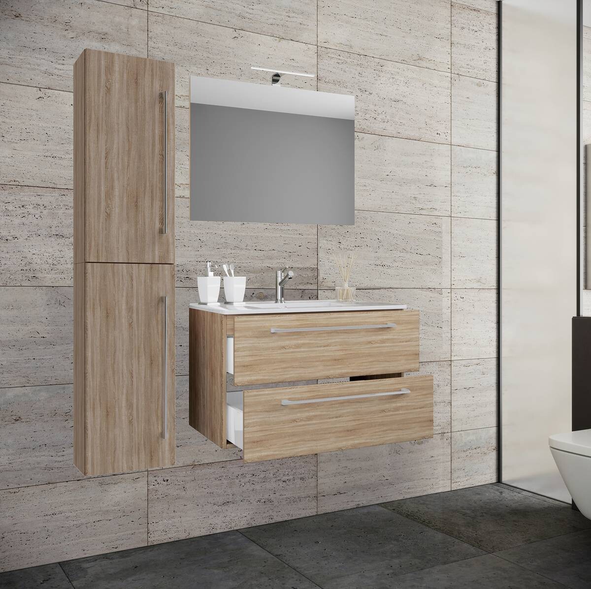 Waschplatz 4tlg-Badinos Eiche Sonoma Nachbildung B/H/T: ca. 61x51,6x46,4 cm